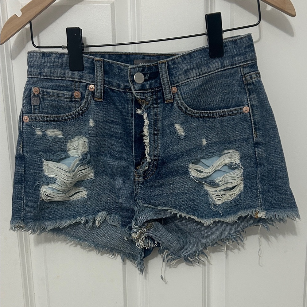 Just USA Blue Distressed Jean Shorts size XS button cotton  jean shorts raw hem
